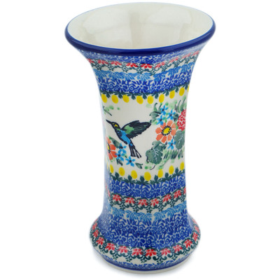 Polish Pottery Vase 7&quot; Solo Hummingbird UNIKAT
