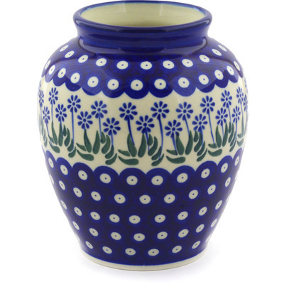 Polish Pottery Vase 7&quot; Springing Calendulas