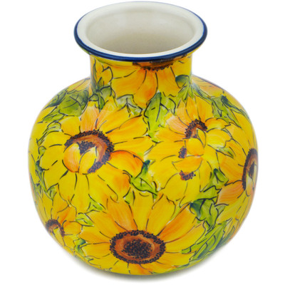 Polish Pottery Vase 7&quot; Sunflower Splendor