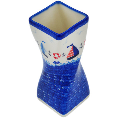 Polish Pottery Vase 7&quot; Sweet Sailboats