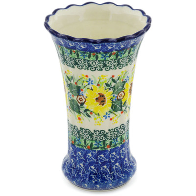 Polish Pottery Vase 7&quot; Yellow Garden UNIKAT