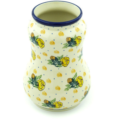 Polish Pottery Vase 7&quot; Yellow Rose Of Texas