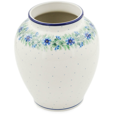 Polish Pottery Vase 8&quot; Blue Bell Wreath
