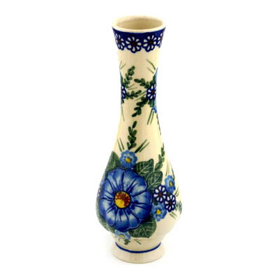 Polish Pottery Vase 8&quot; Blue Bouquet