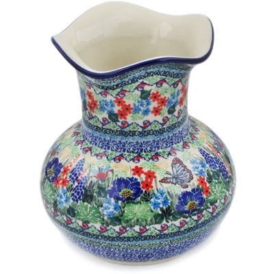 Polish Pottery Vase 8&quot; Blue Monarch Meadow UNIKAT