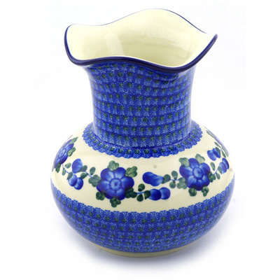 Polish Pottery Vase 8&quot; Blue Poppies