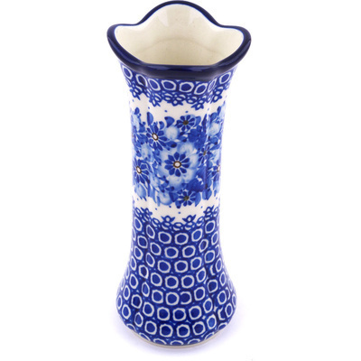 Polish Pottery Vase 8&quot; Blue Poppy Wreath UNIKAT