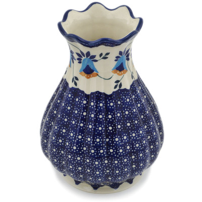 Polish Pottery Vase 8&quot; Campanula Flower UNIKAT
