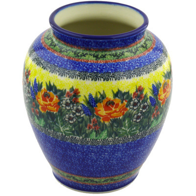 Polish Pottery Vase 8&quot; Copper Rose Meadow UNIKAT