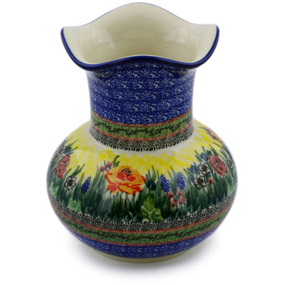 Polish Pottery Vase 8&quot; Copper Rose Meadow UNIKAT