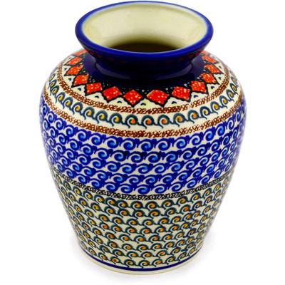Polish Pottery Vase 8&quot; Coral Diamonds UNIKAT