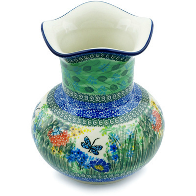Polish Pottery Vase 8&quot; Dragonfly Delight UNIKAT