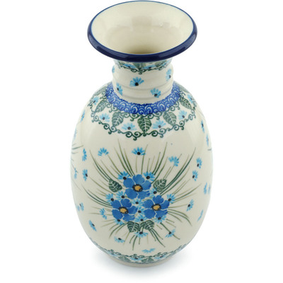 Polish Pottery Vase 8&quot; Forget Me Not UNIKAT