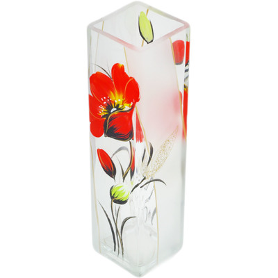 Glass Vase 8&quot; Frosty Poppies