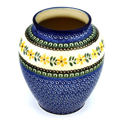 Polish Pottery Vase 8&quot; Golden Daisy Swirl