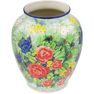 Polish Pottery Vase 8&quot; Grandma&#039;s Bouquet UNIKAT