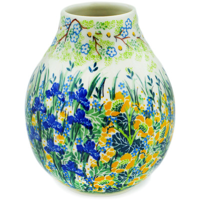 Polish Pottery Vase 8&quot; Peaceful Garden UNIKAT