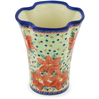 Polish Pottery Vase 8&quot; Poinsettia UNIKAT