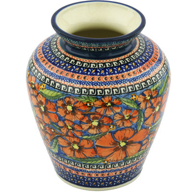 Polish Pottery Vase 8&quot; Poppies UNIKAT
