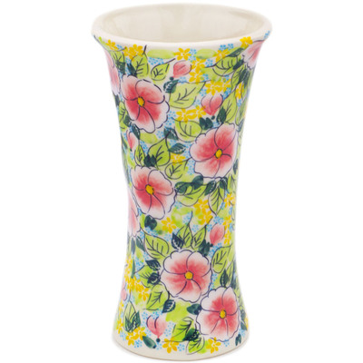 Polish Pottery Vase 8&quot; Vibrant Vinca UNIKAT