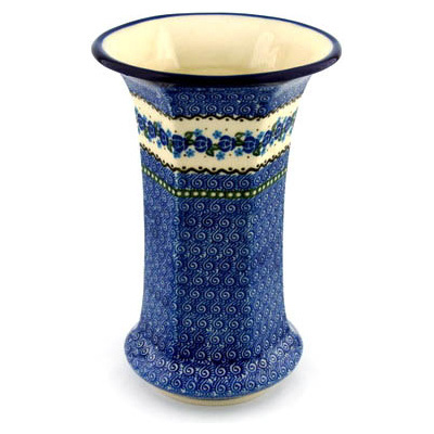 Polish Pottery Vase 9&quot; Blue Bud Sea