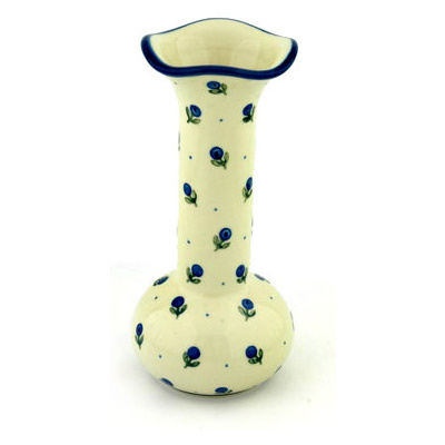 Polish Pottery Vase 9&quot; Blue Buds