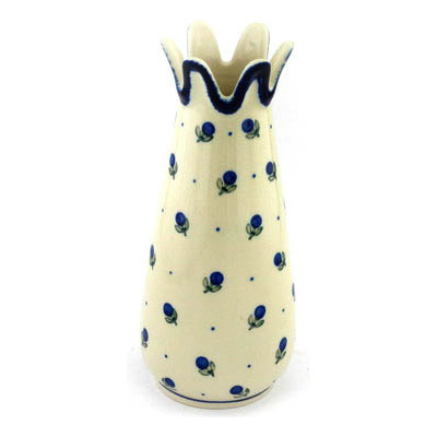 Polish Pottery Vase 9&quot; Blue Buds