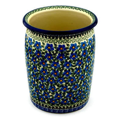 Polish Pottery Vase 9&quot; Blue Daisy Dream UNIKAT