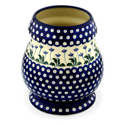 Polish Pottery Vase 9&quot; Blue Daisy Peacock