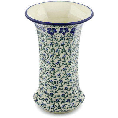 Polish Pottery Vase 9&quot; Blue Dogwood