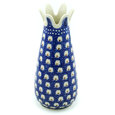 Polish Pottery Vase 9&quot; Brown Eyed Peacock