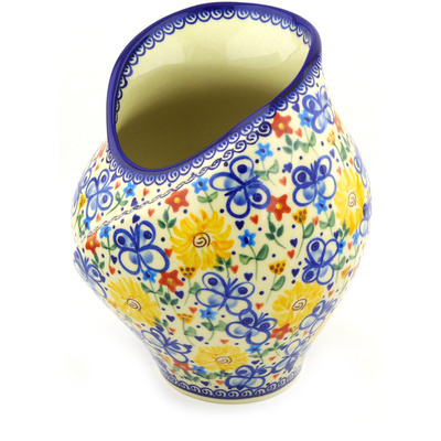 Polish Pottery Vase 9&quot; Butterfly Sunshine UNIKAT