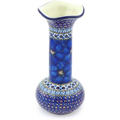 Polish Pottery Vase 9&quot; Cobalt Poppies UNIKAT