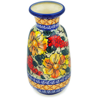 Polish Pottery Vase 9&quot; Colorful Bouquet UNIKAT