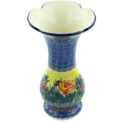 Polish Pottery Vase 9&quot; Copper Rose Meadow UNIKAT