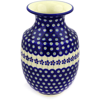Polish Pottery Vase 9&quot; Flowering Peacock