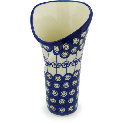 Polish Pottery Vase 9&quot; Flowering Peacock
