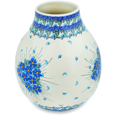 Polish Pottery Vase 9&quot; Forget Me Not UNIKAT