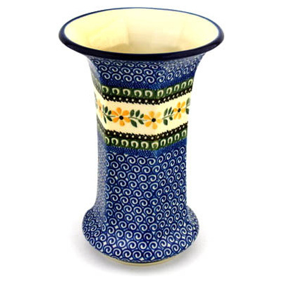 Polish Pottery Vase 9&quot; Golden Daisy Swirl