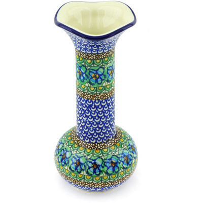 Polish Pottery Vase 9&quot; Mardi Gras UNIKAT