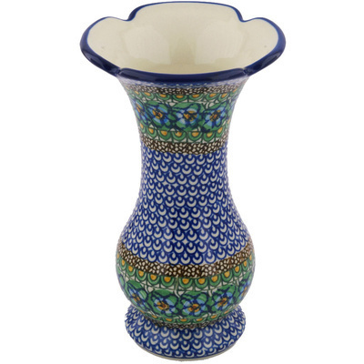 Polish Pottery Vase 9&quot; Mardi Gras UNIKAT