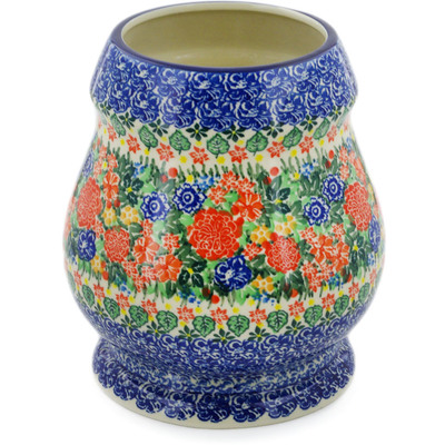 Polish Pottery Vase 9&quot; Red Bouquet UNIKAT