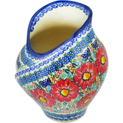 Polish Pottery Vase 9&quot; Red Hibiscus UNIKAT