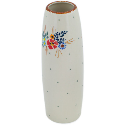 Polish Pottery Vase 9&quot; Rustic Field Flowers Red
