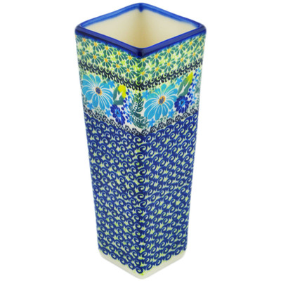 Polish Pottery Vase 9&quot; Soft Blue Petals UNIKAT