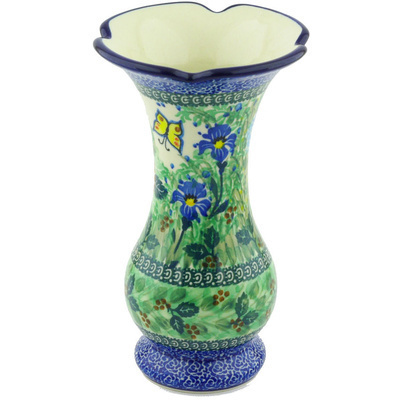 Polish Pottery Vase 9&quot; Spring Garden UNIKAT