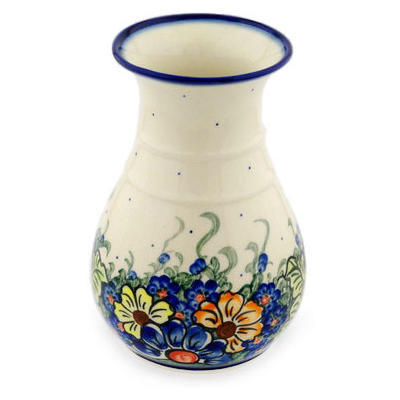 Polish Pottery Vase 9&quot; Summertime Blues UNIKAT
