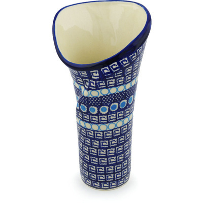 Polish Pottery Vase 9&quot; Tribal Blue