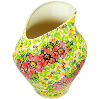 Polish Pottery Vase 9&quot; Wild Peonies UNIKAT