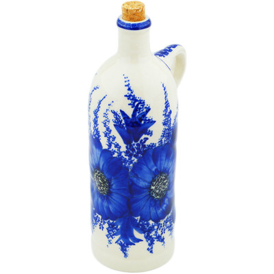 Polish Pottery Vintage Bottle Blue Poppy Dream UNIKAT